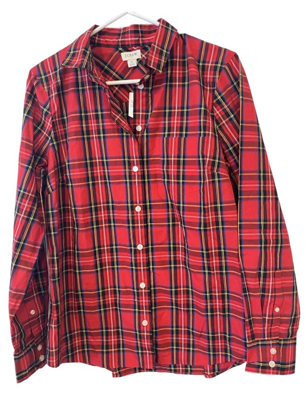 NWT J.Crew Womens M Red Tartan Plaid Cotton Button Down Shirt Preppy Holiday